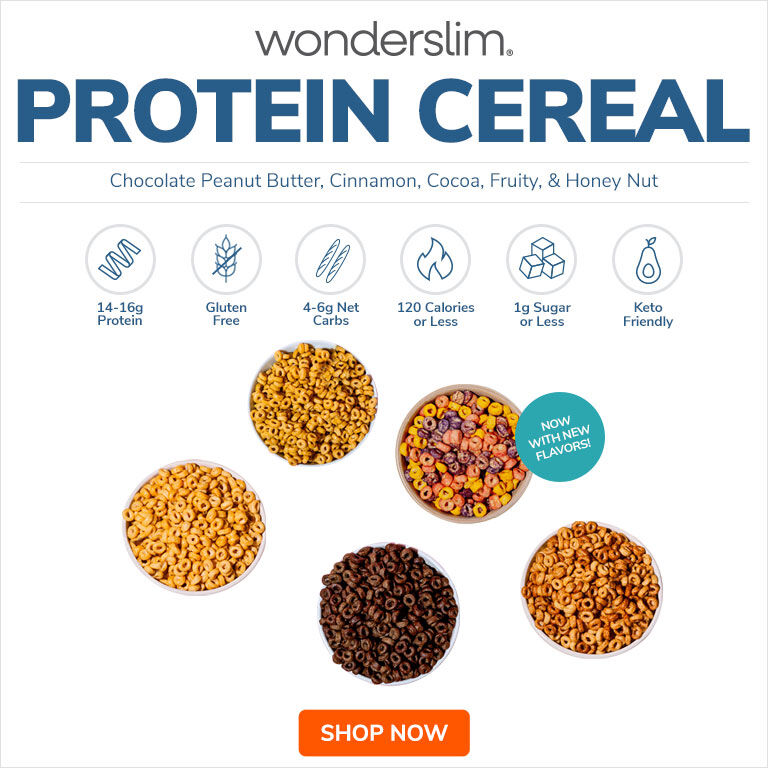 Wonderslim Protein Cereal | 5 flavor options | 14-16g Protein, Gluten Free, 4-6g Net Carbs, Keto