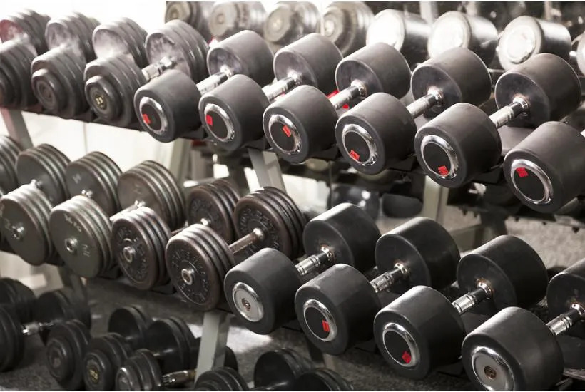 A rack of dumbbells.